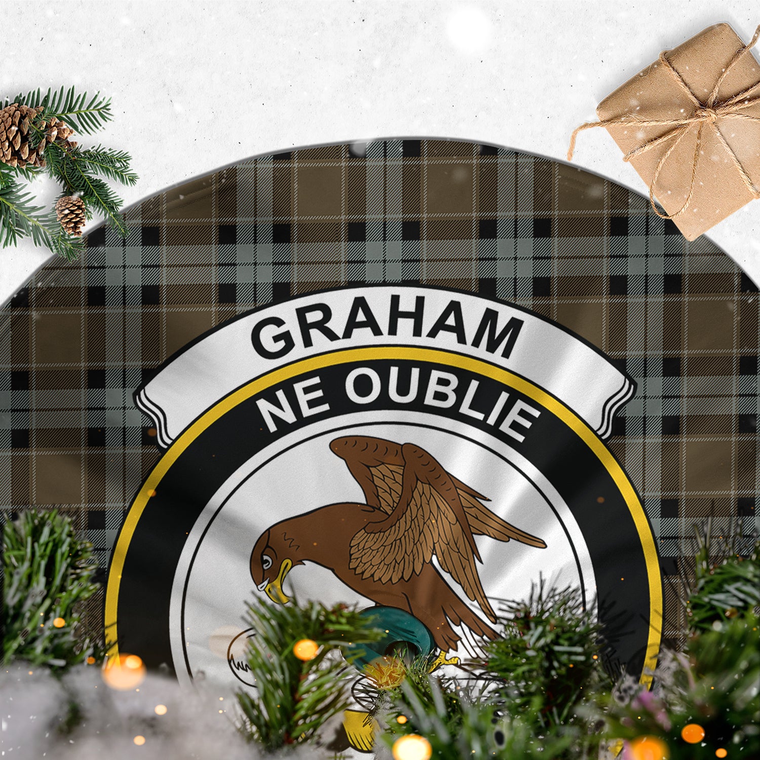 Graham of Menteith Weathered Tartan Christmas Tree Skirt with Family Crest - Tartanvibesclothing