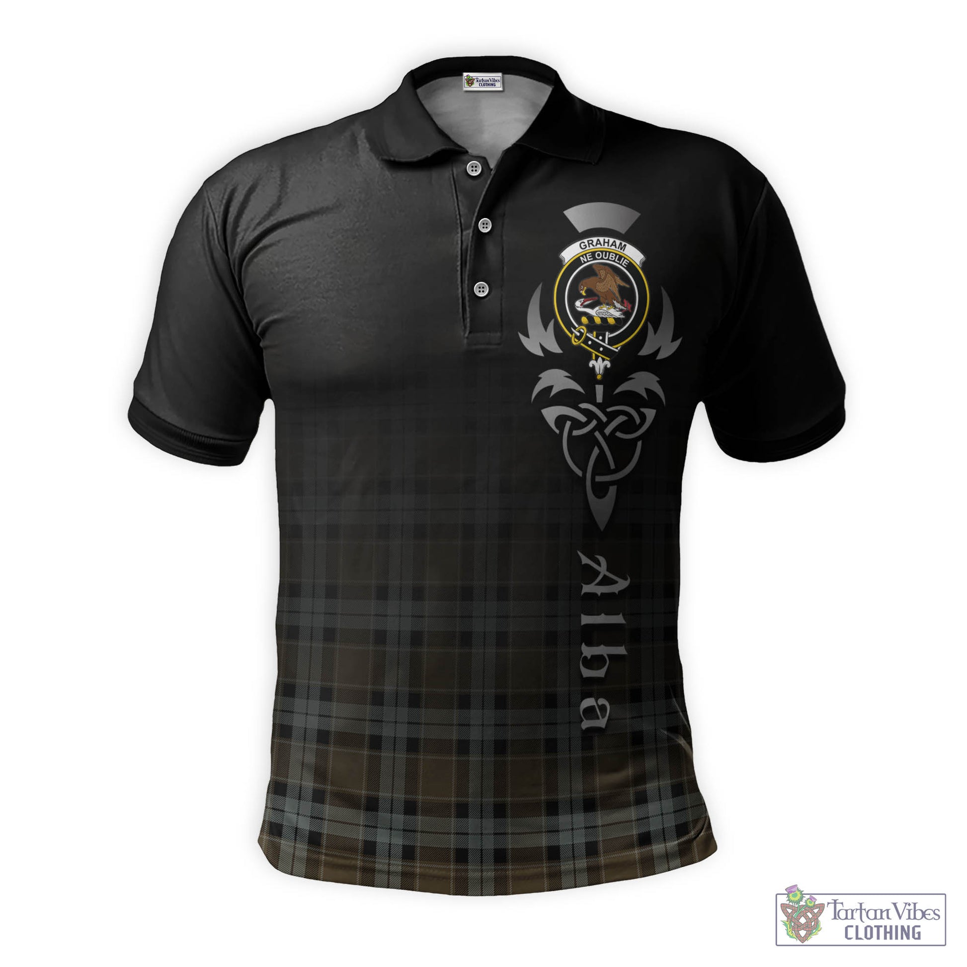 Tartan Vibes Clothing Graham of Menteith Weathered Tartan Polo Shirt Featuring Alba Gu Brath Family Crest Celtic Inspired