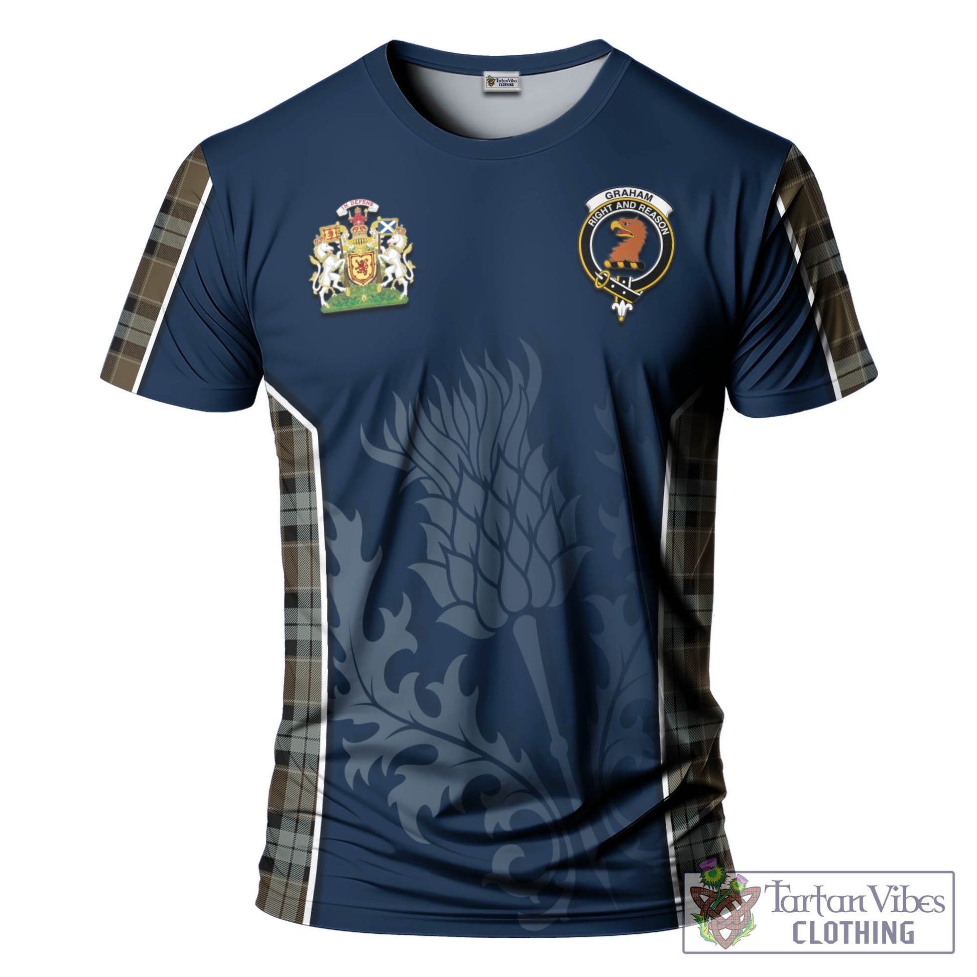 Tartan Vibes Clothing Graham of Menteith Weathered Tartan T-Shirt with Family Crest and Scottish Thistle Vibes Sport Style