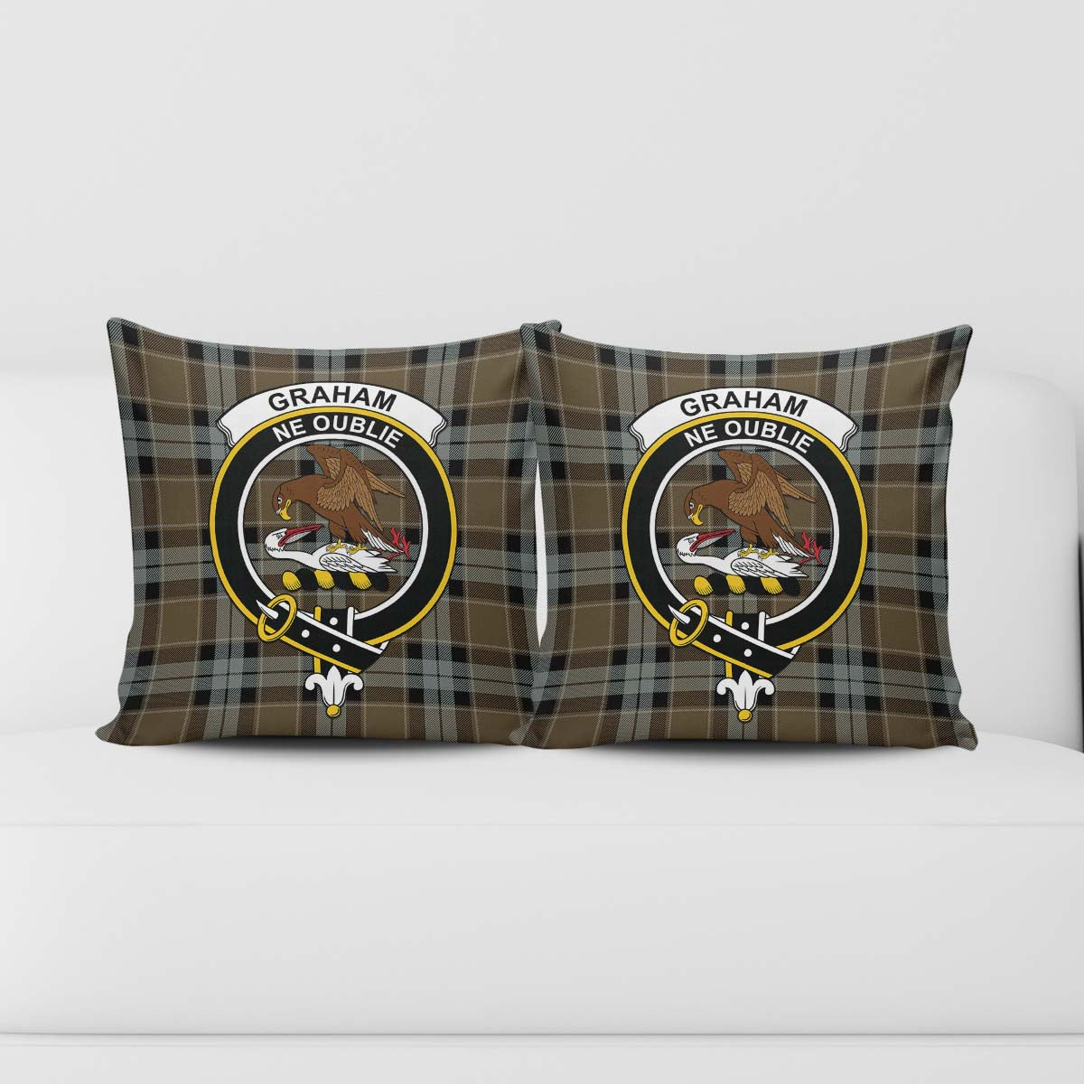 Graham of Menteith Weathered Tartan Pillow Cover with Family Crest - Tartanvibesclothing