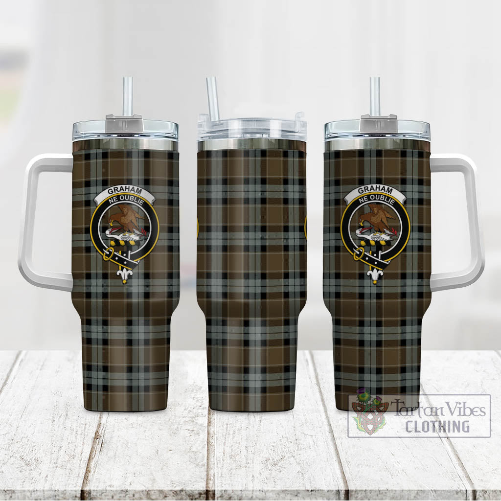 Tartan Vibes Clothing Graham of Menteith Weathered Tartan and Family Crest Tumbler with Handle