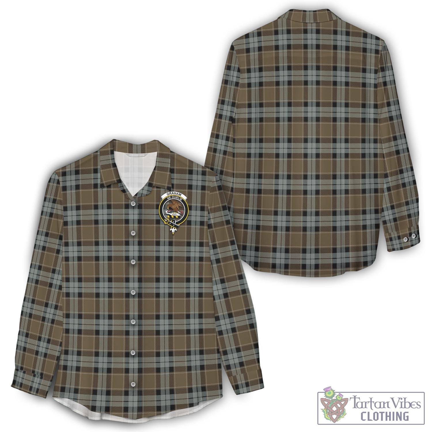 Tartan Vibes Clothing Graham of Menteith Weathered Tartan Womens Casual Shirt with Family Crest