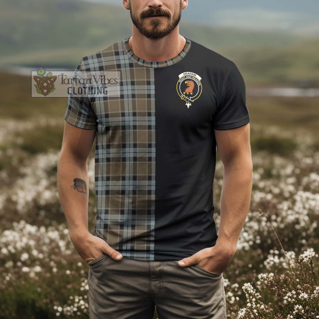 Graham of Menteith Weathered Tartan T-Shirt with Family Crest and Half Of Me Style - Tartanvibesclothing Shop