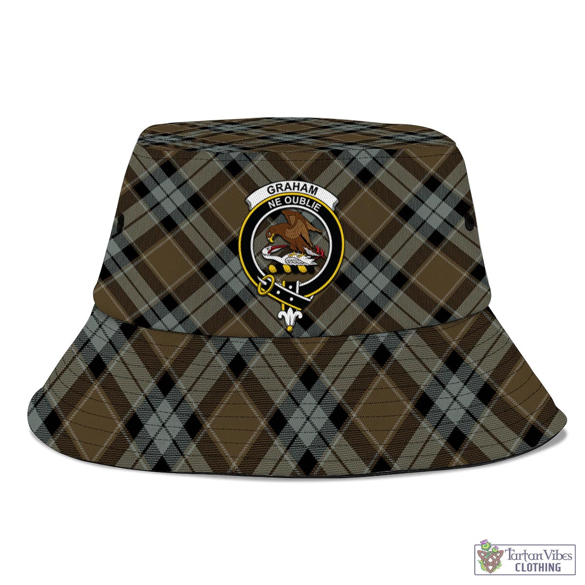 Tartan Vibes Clothing Graham of Menteith Weathered Tartan Bucket Hat with Family Crest