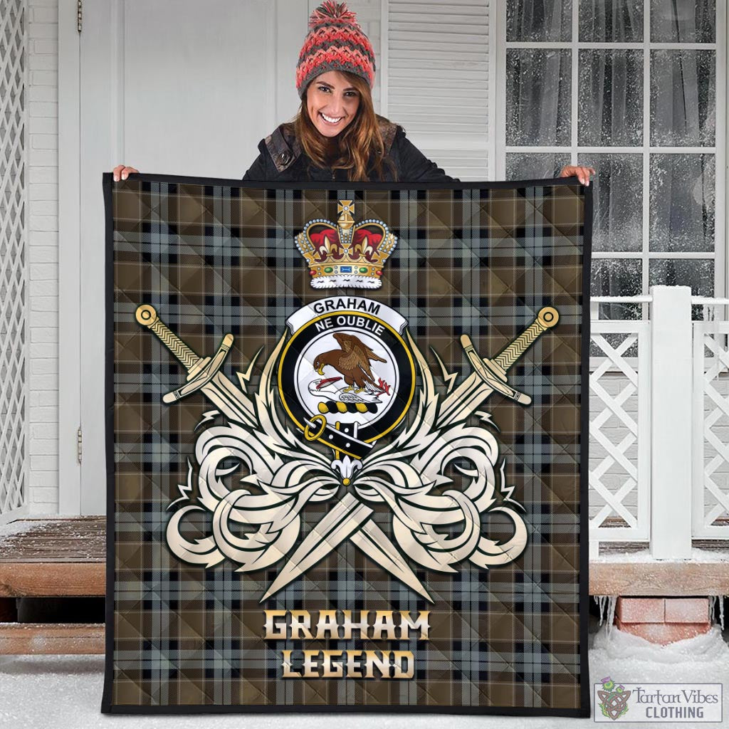 Tartan Vibes Clothing Graham of Menteith Weathered Tartan Quilt with Clan Crest and the Golden Sword of Courageous Legacy