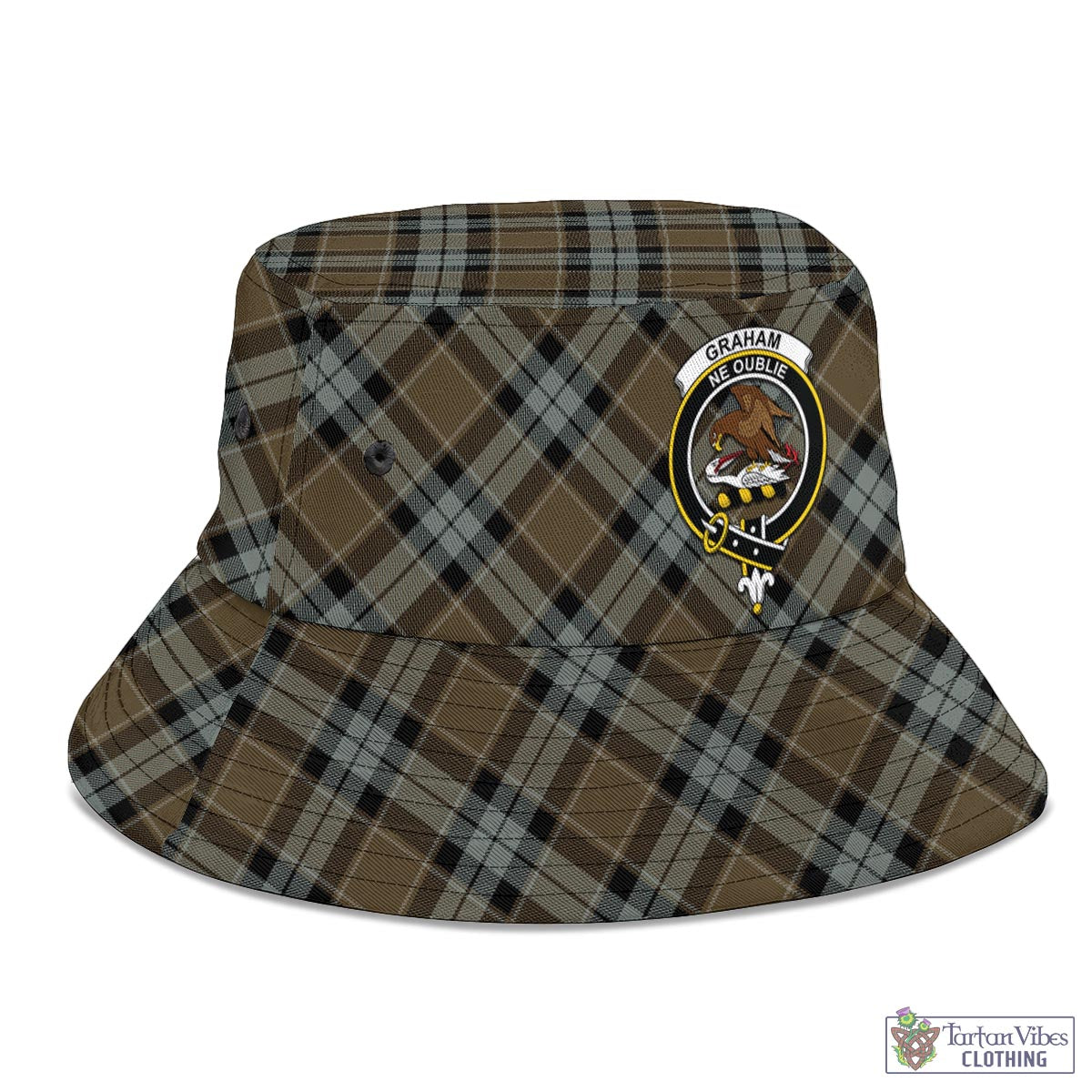 Tartan Vibes Clothing Graham of Menteith Weathered Tartan Bucket Hat with Family Crest