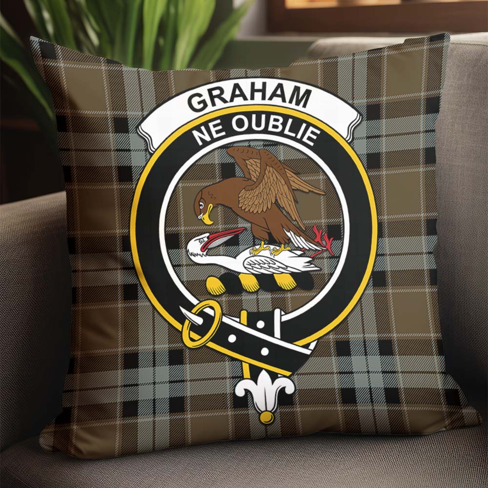 Graham of Menteith Weathered Tartan Pillow Cover with Family Crest - Tartanvibesclothing