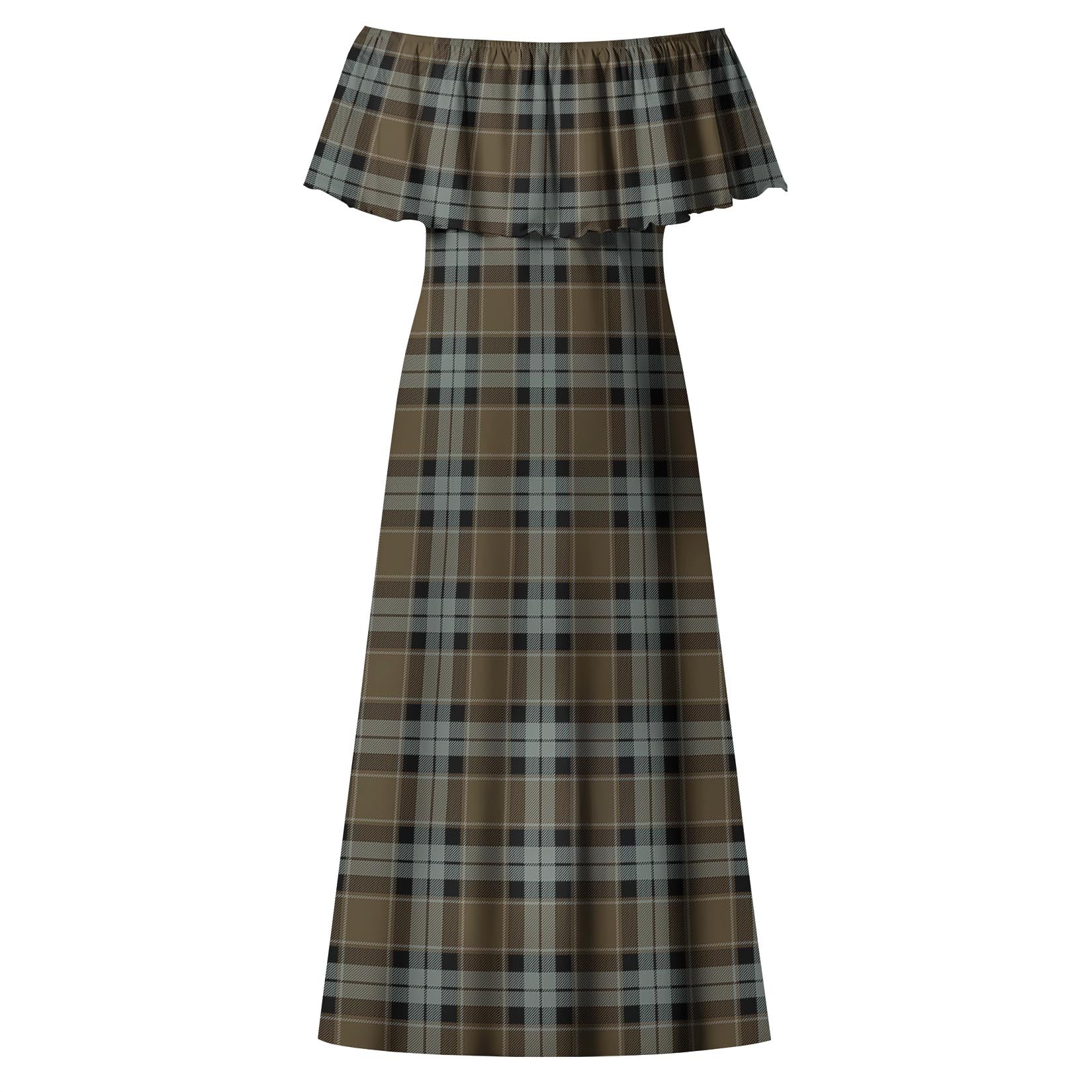 Graham of Menteith Weathered Tartan Off Shoulder Long Dress - Tartanvibesclothing