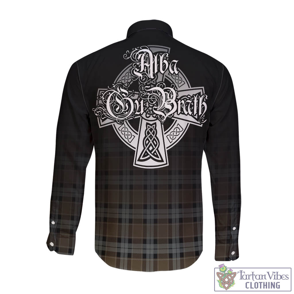 Tartan Vibes Clothing Graham of Menteith Weathered Tartan Long Sleeve Button Up Featuring Alba Gu Brath Family Crest Celtic Inspired