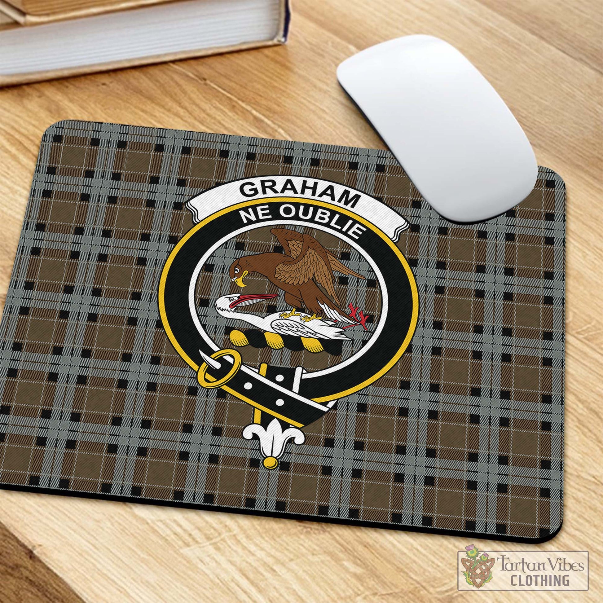 Tartan Vibes Clothing Graham of Menteith Weathered Tartan Mouse Pad with Family Crest