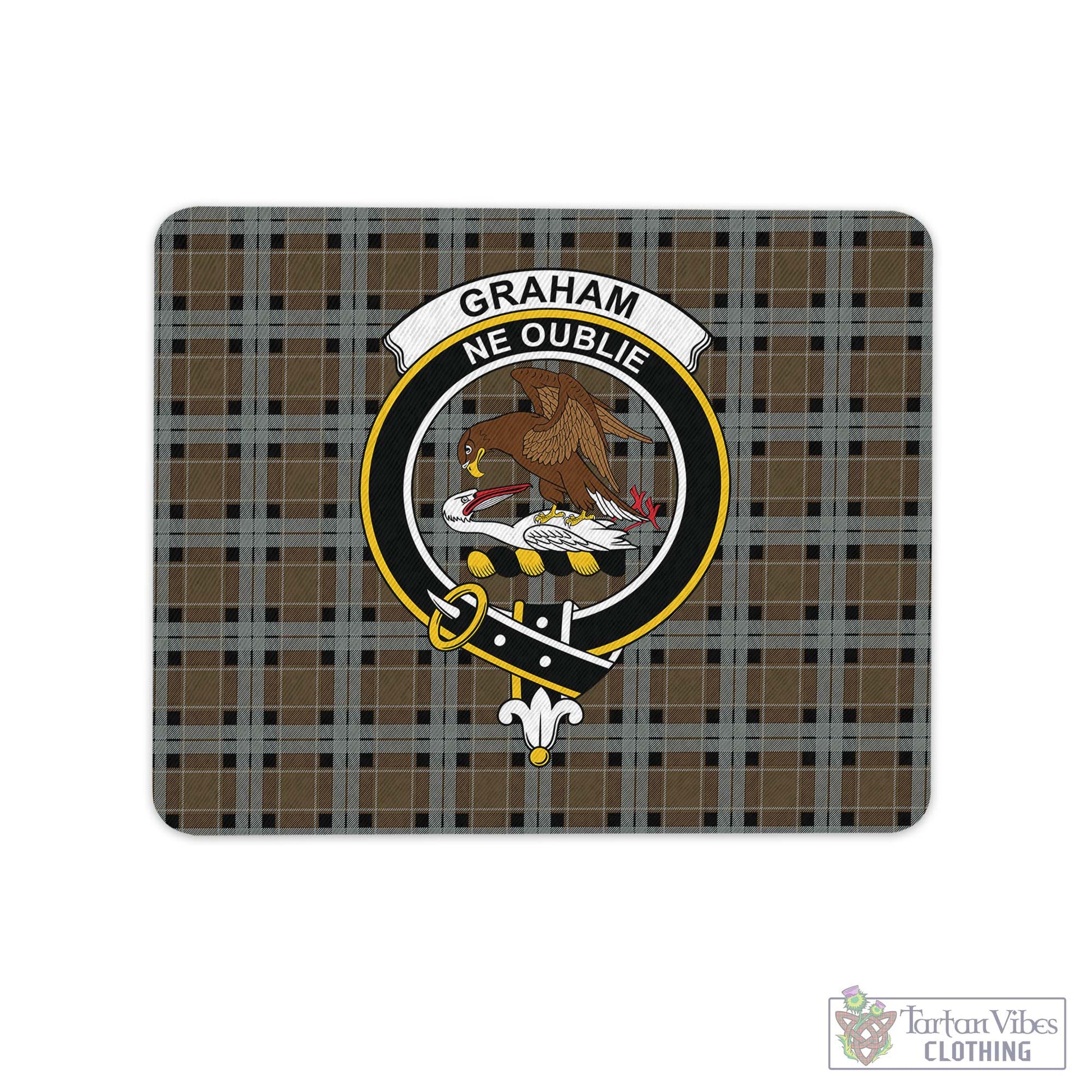 Tartan Vibes Clothing Graham of Menteith Weathered Tartan Mouse Pad with Family Crest