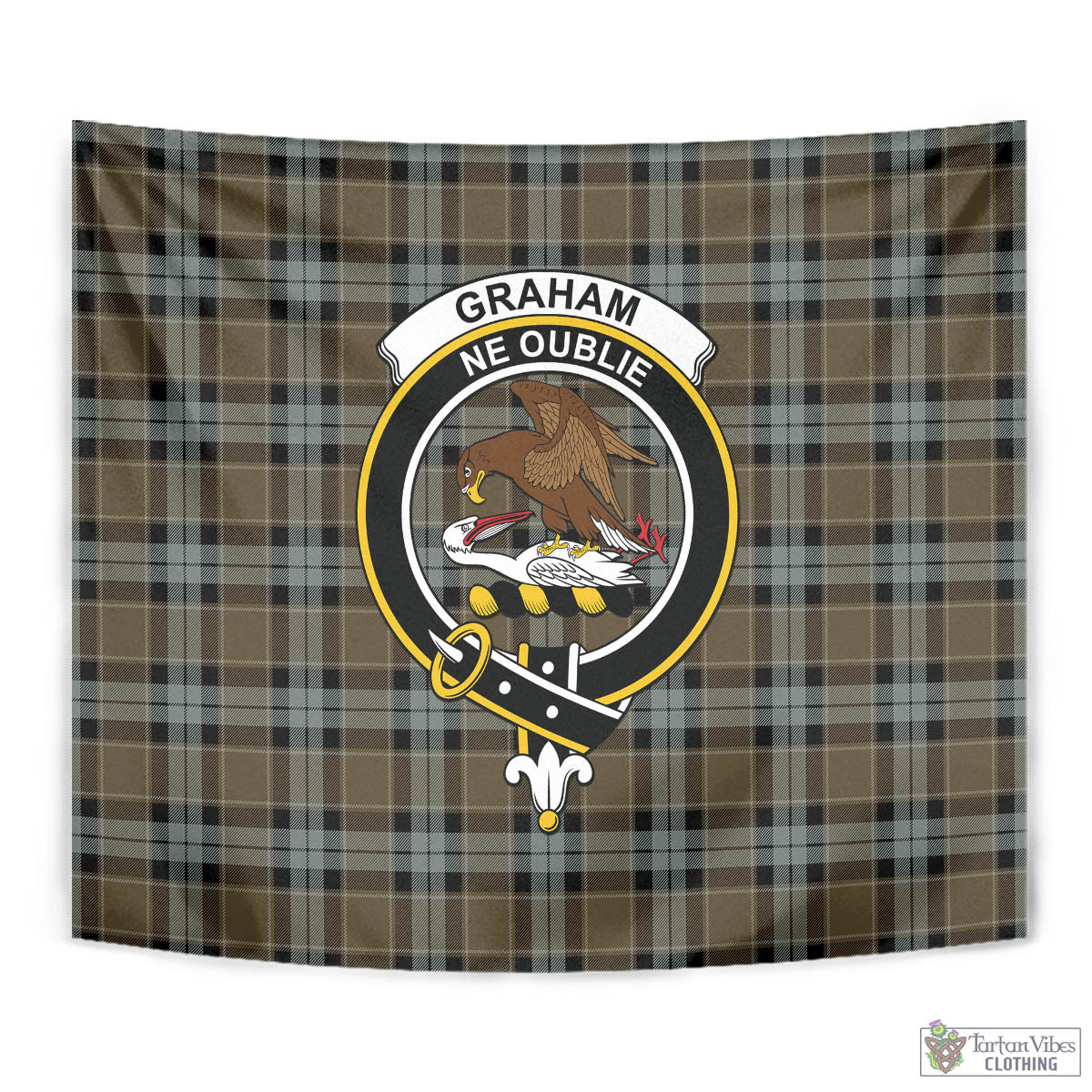 Tartan Vibes Clothing Graham of Menteith Weathered Tartan Tapestry Wall Hanging and Home Decor for Room with Family Crest