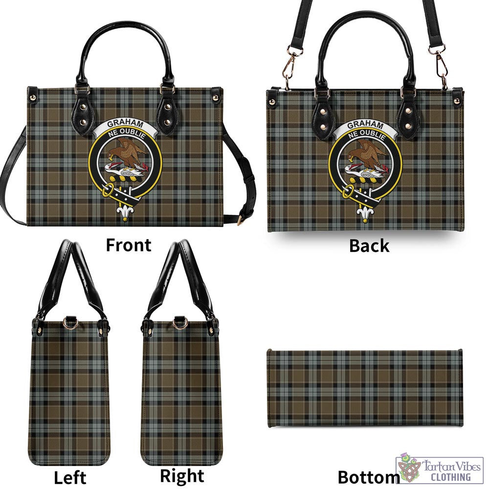 Tartan Vibes Clothing Graham of Menteith Weathered Tartan Luxury Leather Handbags with Family Crest