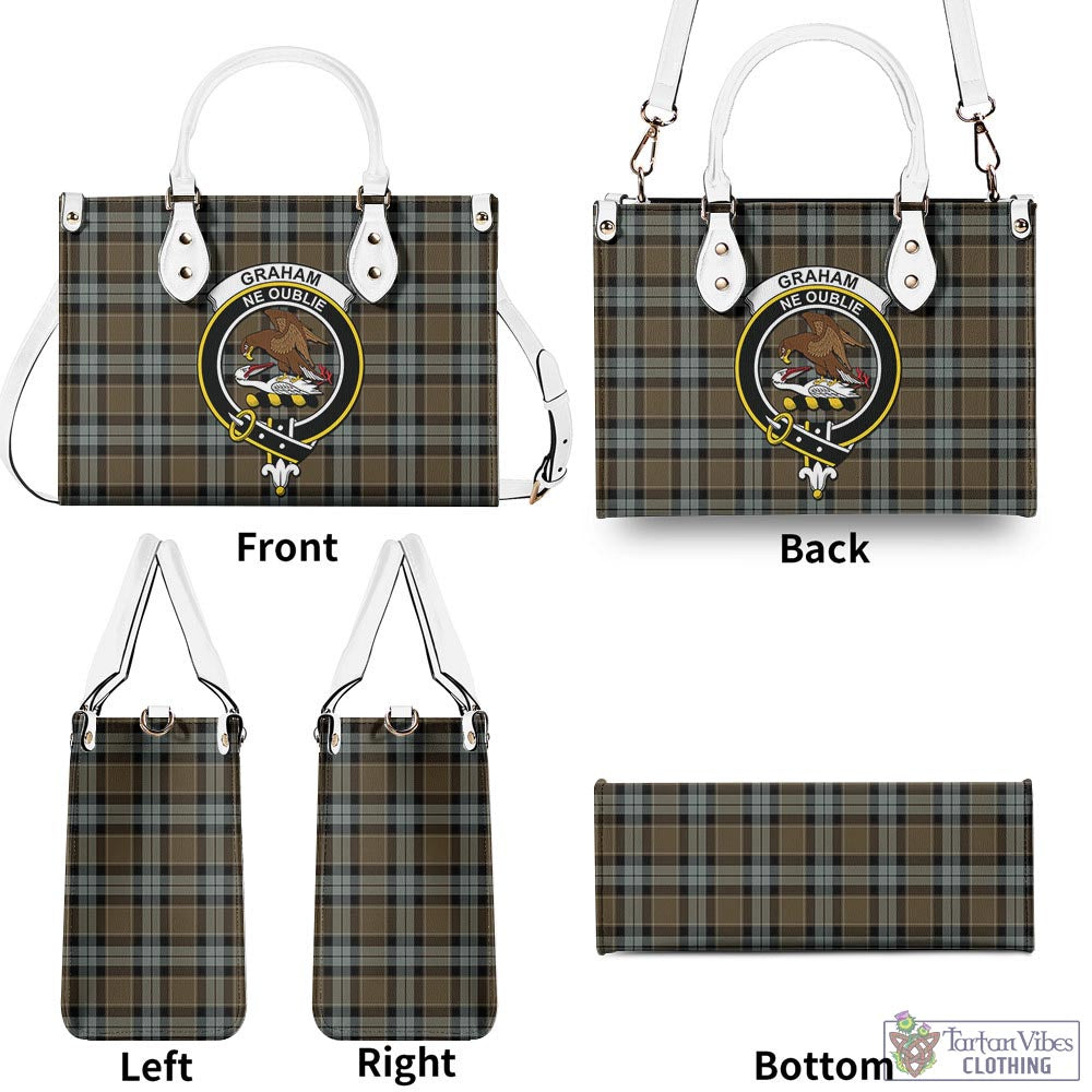 Tartan Vibes Clothing Graham of Menteith Weathered Tartan Luxury Leather Handbags with Family Crest