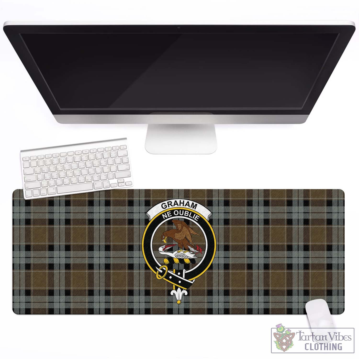 Tartan Vibes Clothing Graham of Menteith Weathered Tartan Mouse Pad with Family Crest