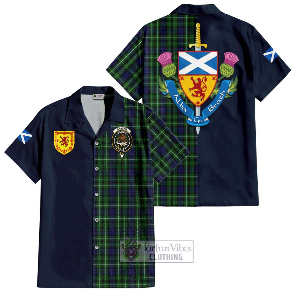 Tartan Vibes Clothing Graham of Montrose Tartan Short Sleeve Button Shirt with Scottish Lion Royal Arm Half Style