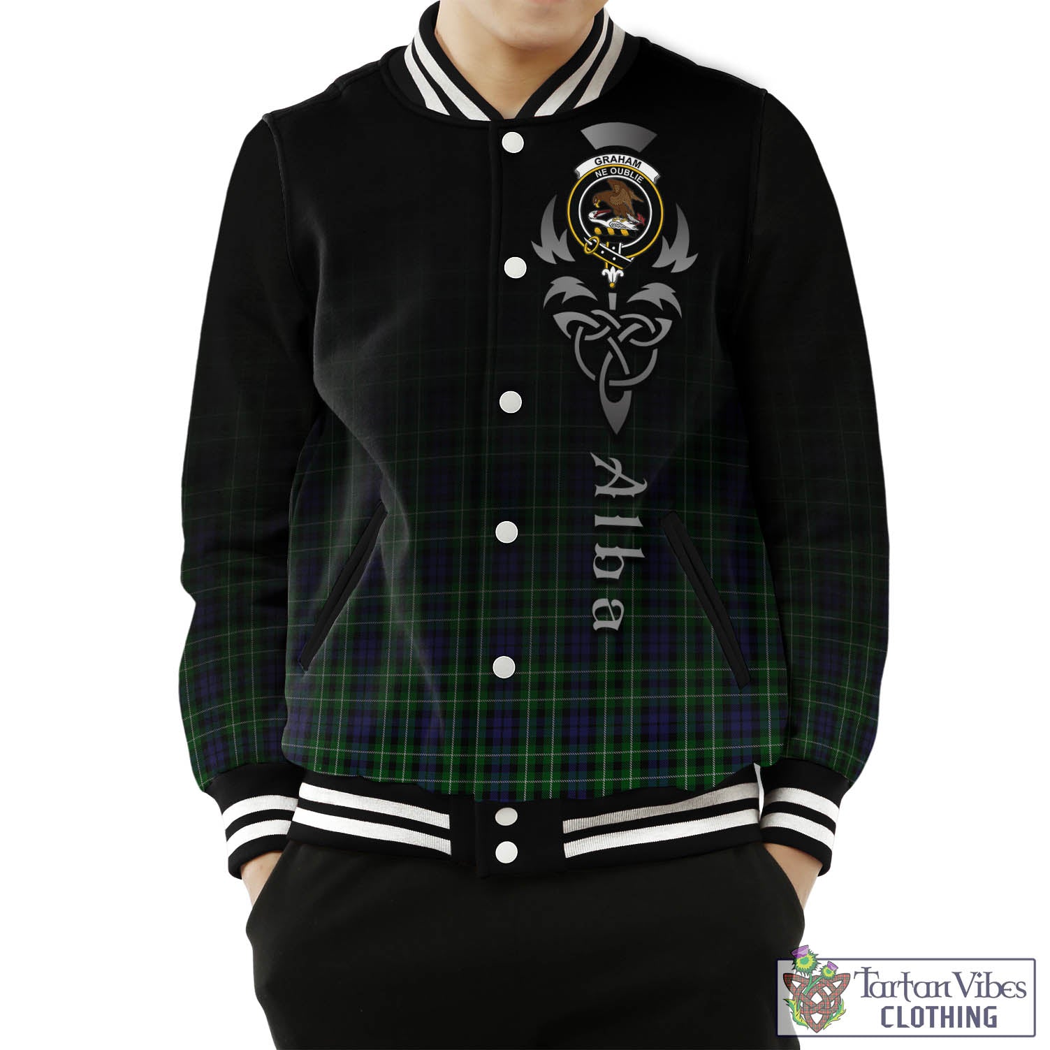 Tartan Vibes Clothing Graham of Montrose Tartan Baseball Jacket Featuring Alba Gu Brath Family Crest Celtic Inspired