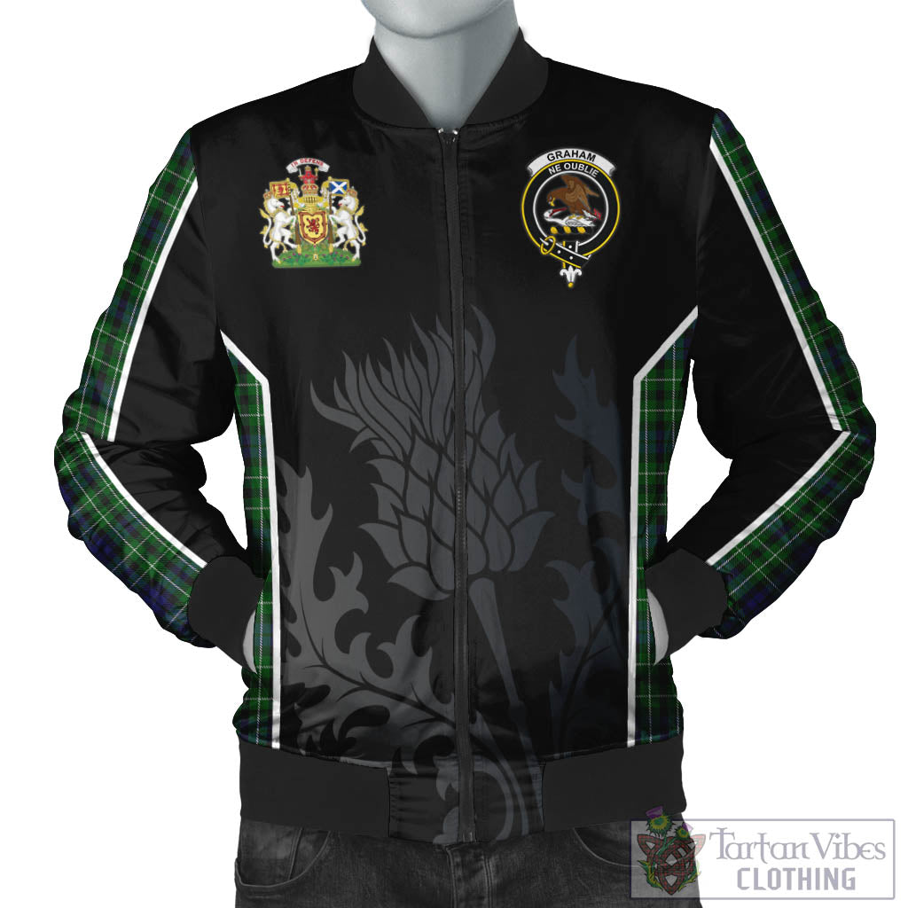 Tartan Vibes Clothing Graham of Montrose Tartan Bomber Jacket with Family Crest and Scottish Thistle Vibes Sport Style