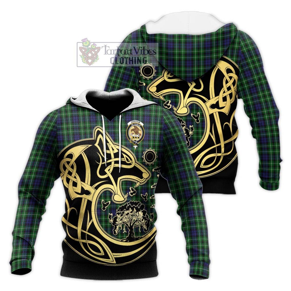 Graham of Montrose Tartan Knitted Hoodie with Family Crest Celtic Wolf Style Unisex Knitted Pullover Hoodie - Tartan Vibes Clothing