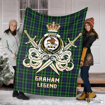 Graham of Montrose Tartan Blanket with Clan Crest and the Golden Sword of Courageous Legacy