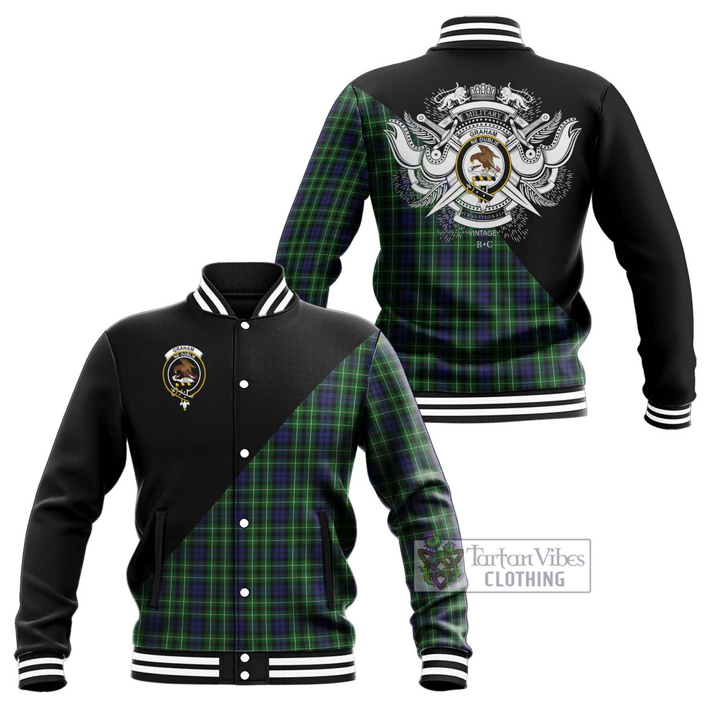 Graham of Montrose Tartan Baseball Jacket with Family Crest and Military Logo Style Unisex - Tartanvibesclothing Shop