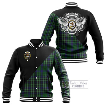 Graham of Montrose Tartan Baseball Jacket with Family Crest and Military Logo Style