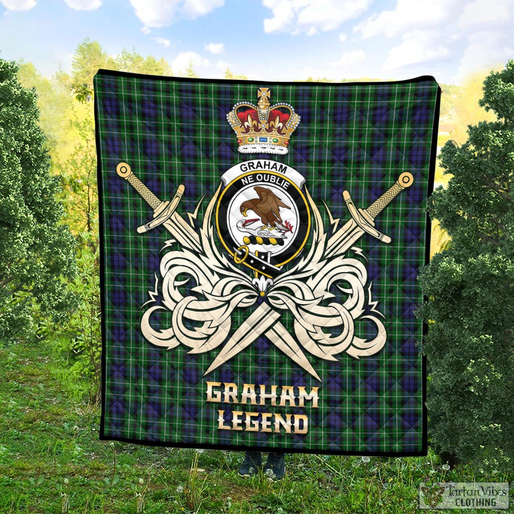 Tartan Vibes Clothing Graham of Montrose Tartan Quilt with Clan Crest and the Golden Sword of Courageous Legacy