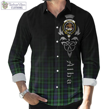 Graham of Montrose Tartan Long Sleeve Button Up Featuring Alba Gu Brath Family Crest Celtic Inspired