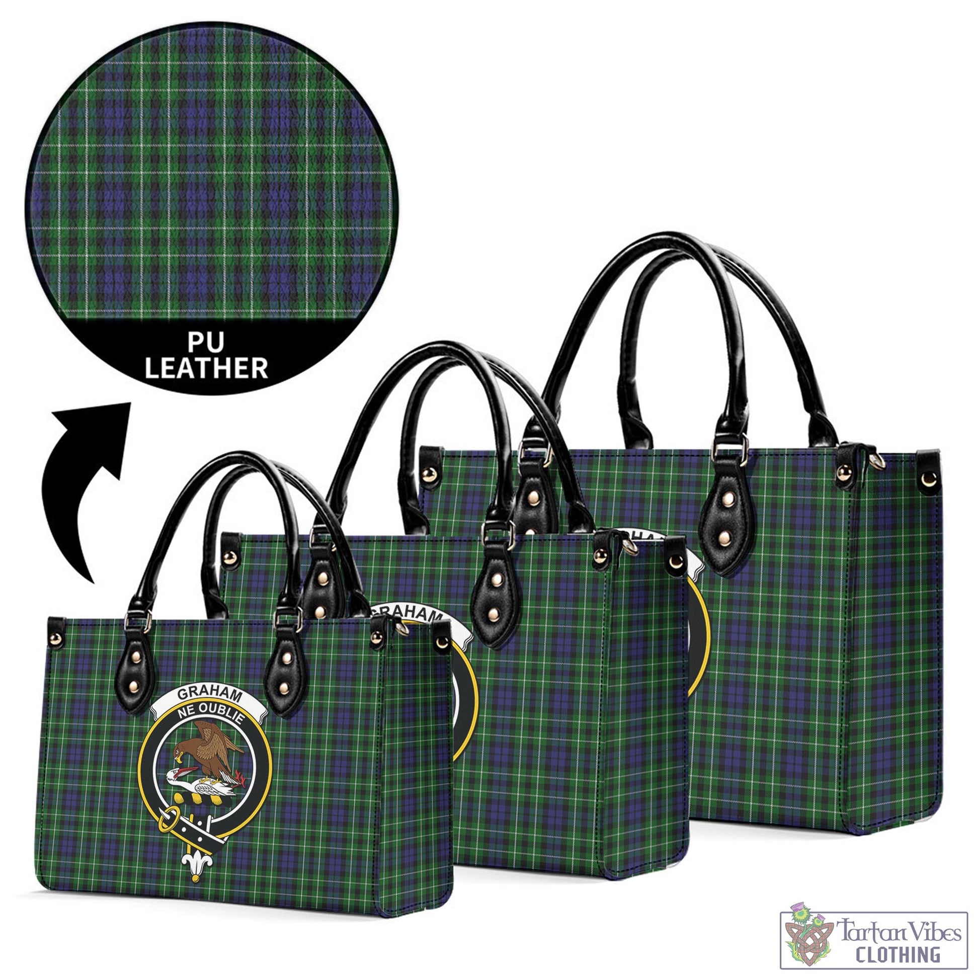 Tartan Vibes Clothing Graham of Montrose Tartan Luxury Leather Handbags with Family Crest