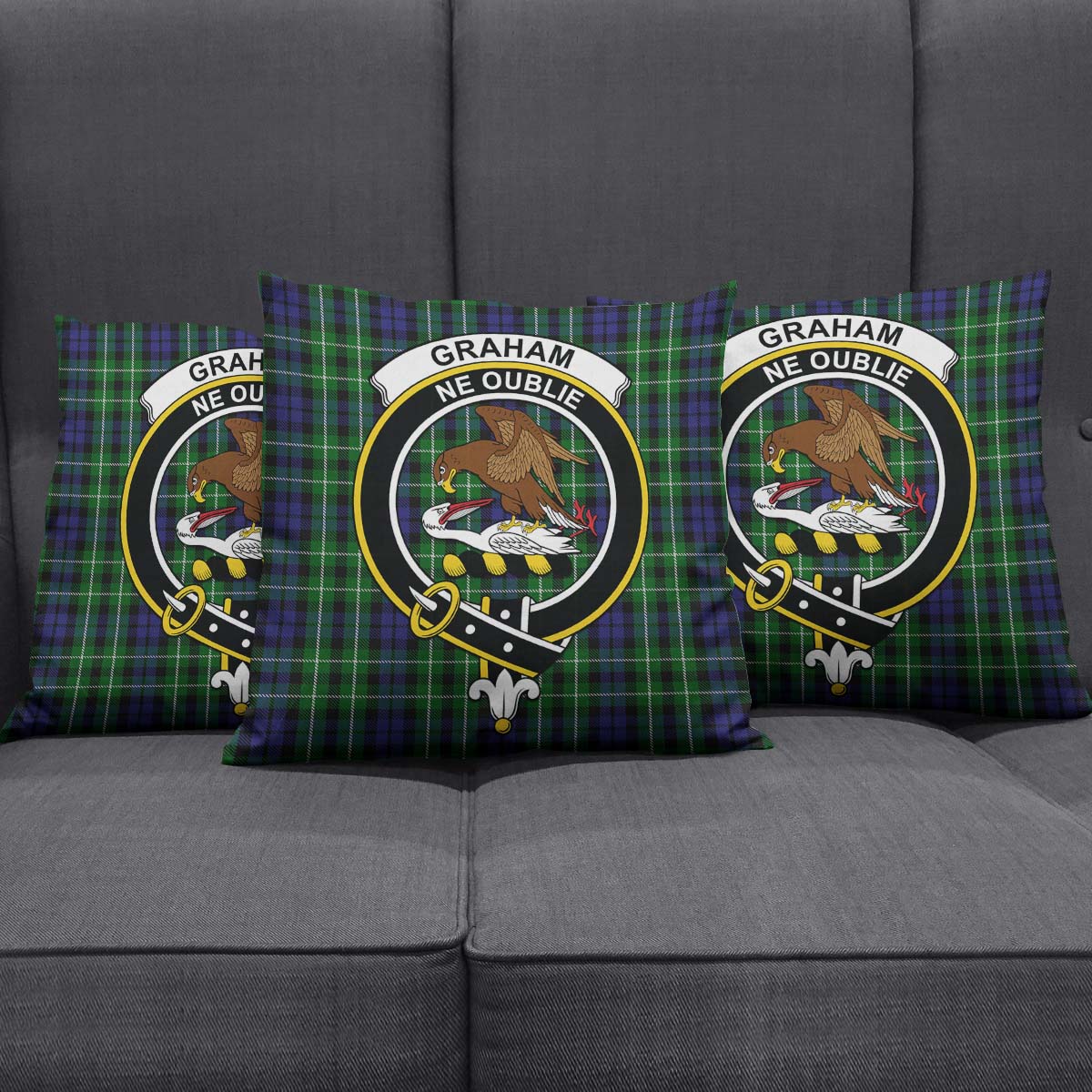 Graham of Montrose Tartan Pillow Cover with Family Crest Square Pillow Cover - Tartanvibesclothing