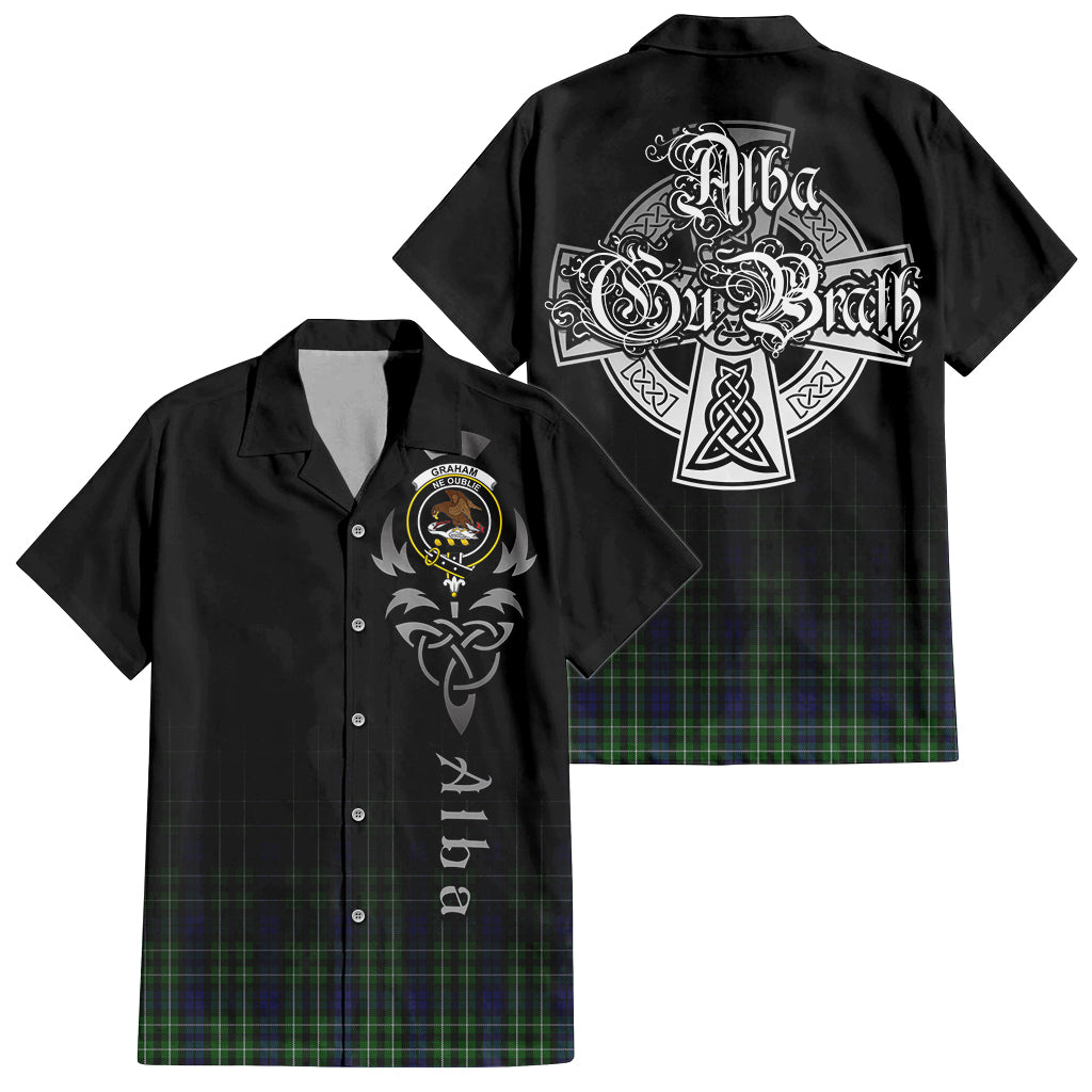 Tartan Vibes Clothing Graham of Montrose Tartan Short Sleeve Button Up Featuring Alba Gu Brath Family Crest Celtic Inspired