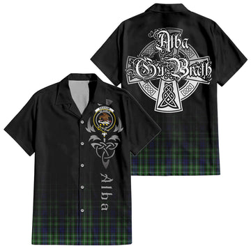 Graham of Montrose Tartan Short Sleeve Button Up Shirt Featuring Alba Gu Brath Family Crest Celtic Inspired