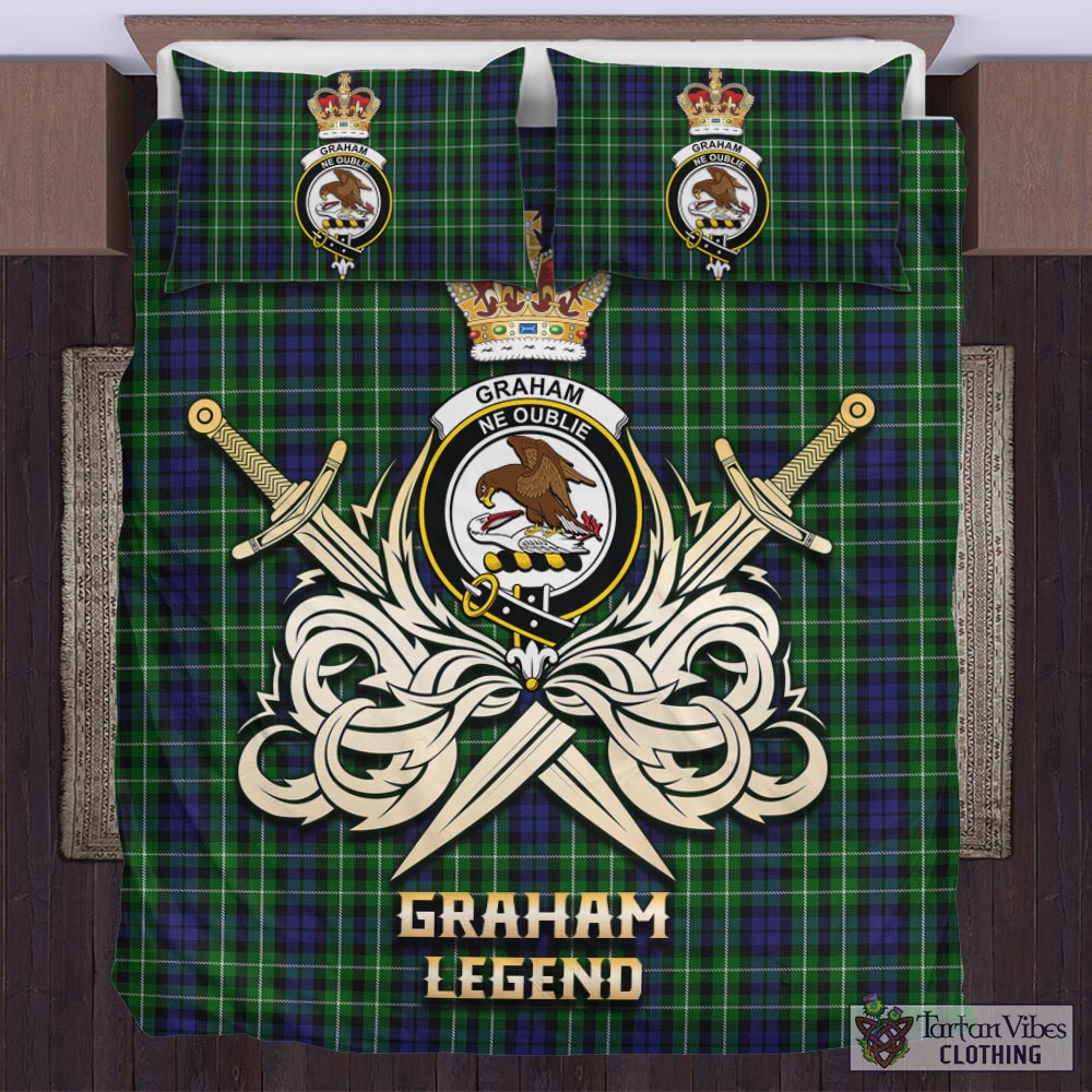 Tartan Vibes Clothing Graham of Montrose Tartan Bedding Set with Clan Crest and the Golden Sword of Courageous Legacy