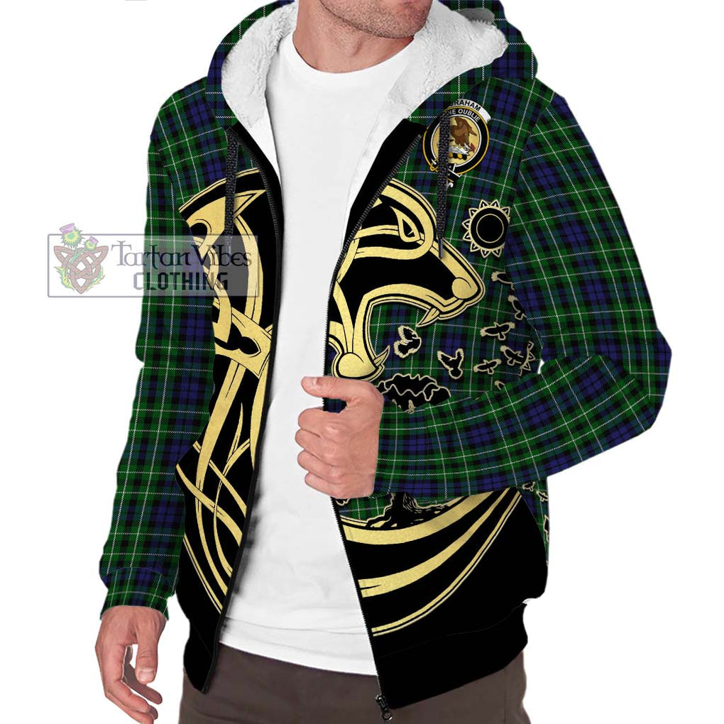 Graham of Montrose Tartan Sherpa Hoodie with Family Crest Celtic Wolf Style Unisex S - Tartan Vibes Clothing