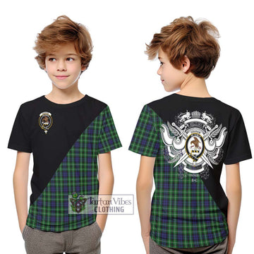 Graham of Montrose Tartan Kid T-Shirt with Family Crest and Military Logo Style