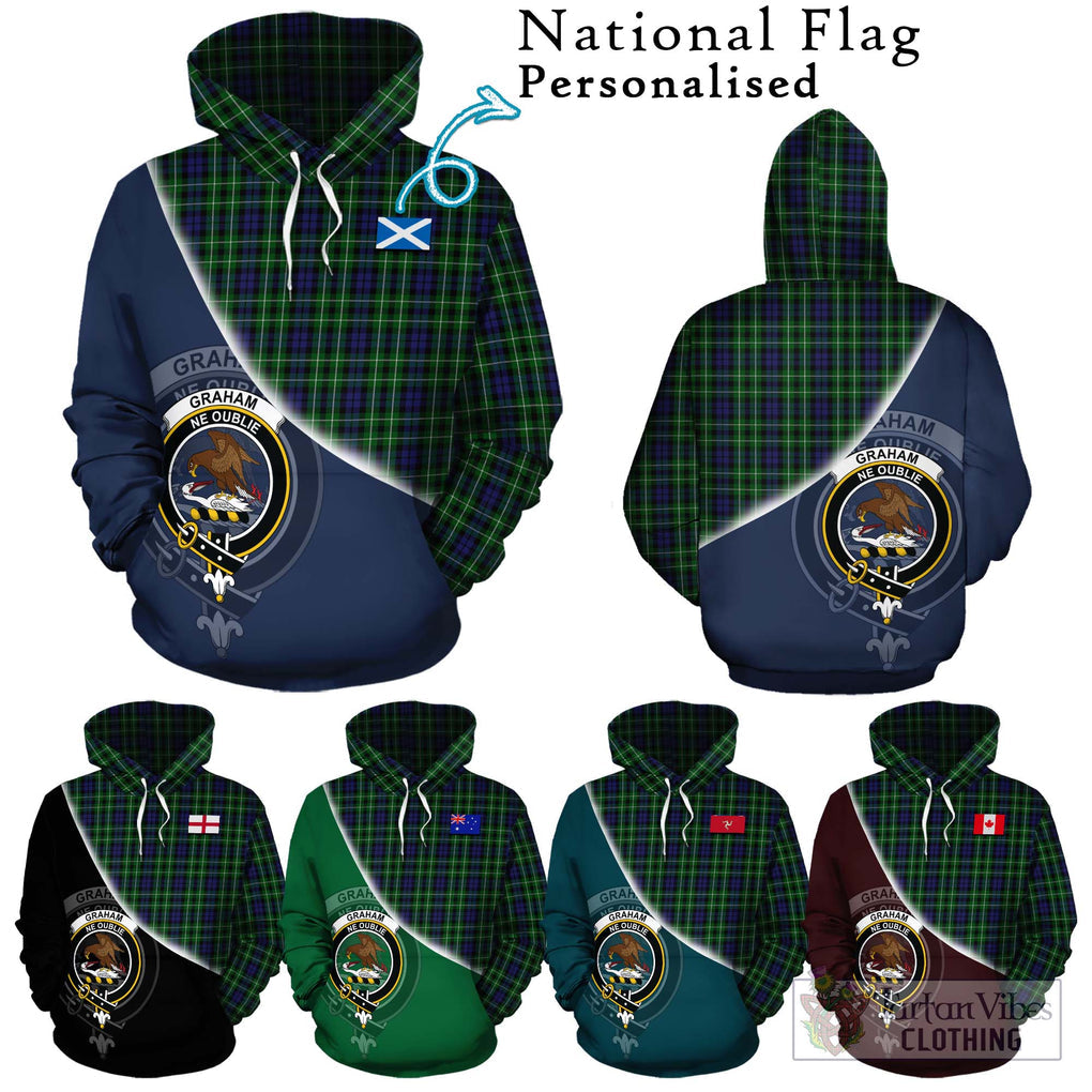 Graham of Montrose Tartan Hoodie with Personalised National Flag and Family Crest Half Style Zip Hoodie - Tartanvibesclothing Shop