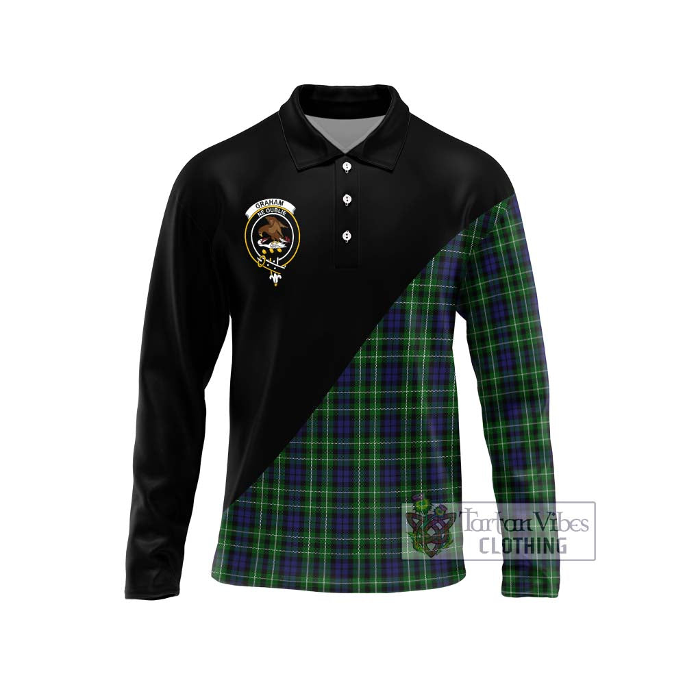 Graham of Montrose Tartan Long Sleeve Polo Shirt with Family Crest and Military Logo Style Unisex - Tartanvibesclothing Shop