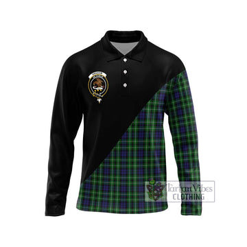 Graham of Montrose Tartan Long Sleeve Polo Shirt with Family Crest and Military Logo Style