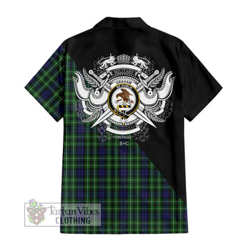 Graham of Montrose Tartan Short Sleeve Button Shirt with Family Crest and Military Logo Style