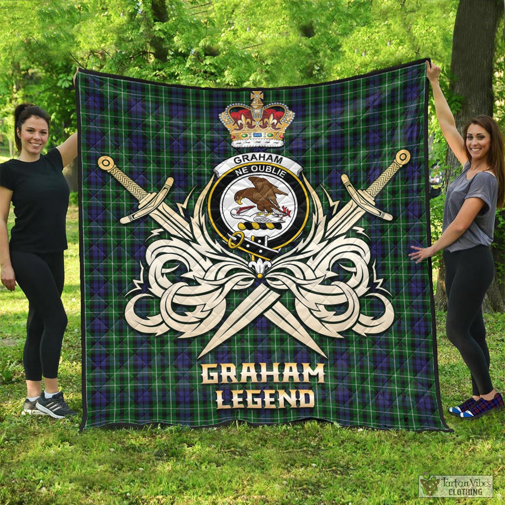 Tartan Vibes Clothing Graham of Montrose Tartan Quilt with Clan Crest and the Golden Sword of Courageous Legacy