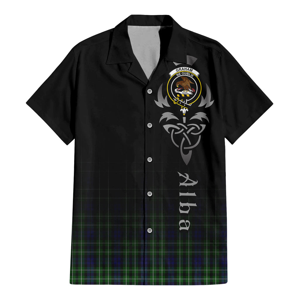 Tartan Vibes Clothing Graham of Montrose Tartan Short Sleeve Button Up Featuring Alba Gu Brath Family Crest Celtic Inspired