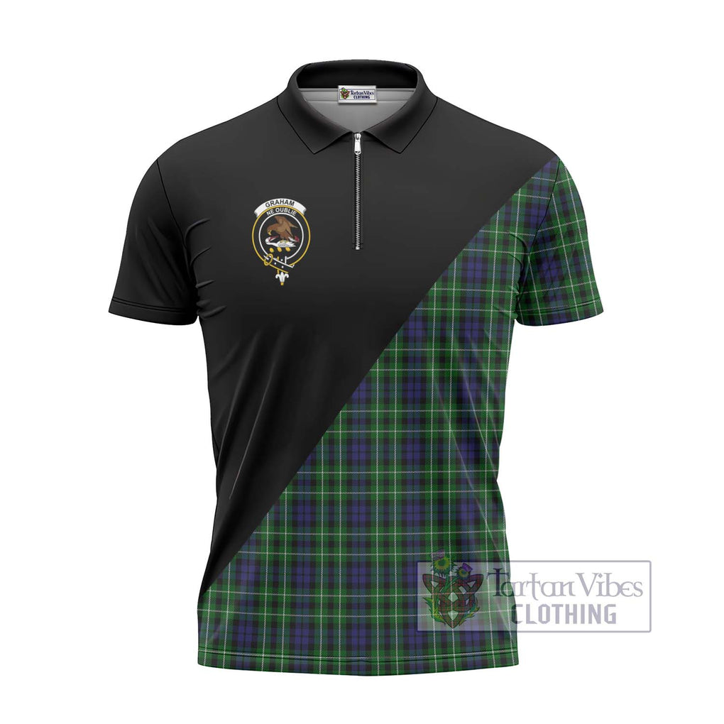 Graham of Montrose Tartan Zipper Polo Shirt with Family Crest and Military Logo Style - Tartanvibesclothing Shop