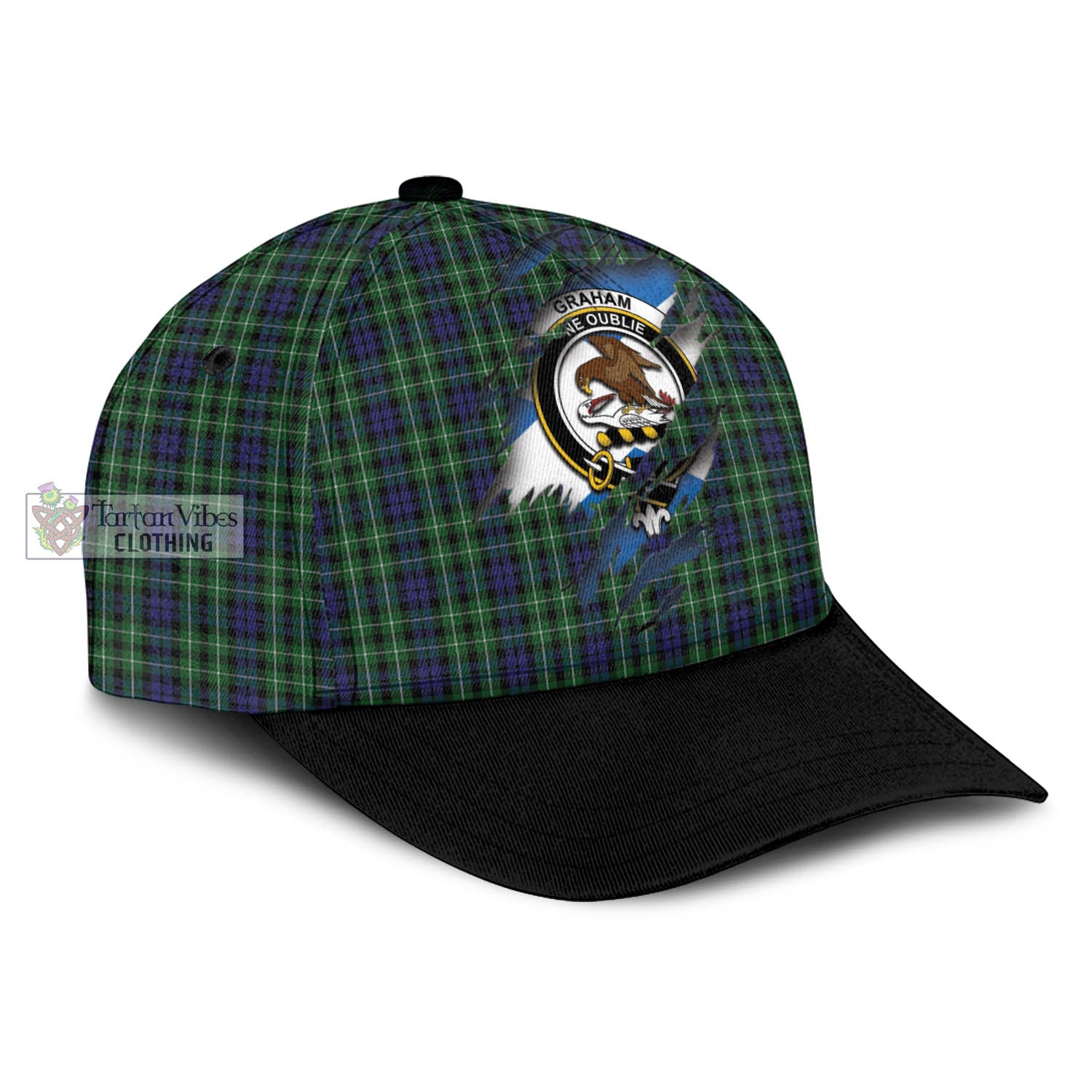 Tartan Vibes Clothing Graham of Montrose Tartan Classic Cap with Family Crest In Me Style