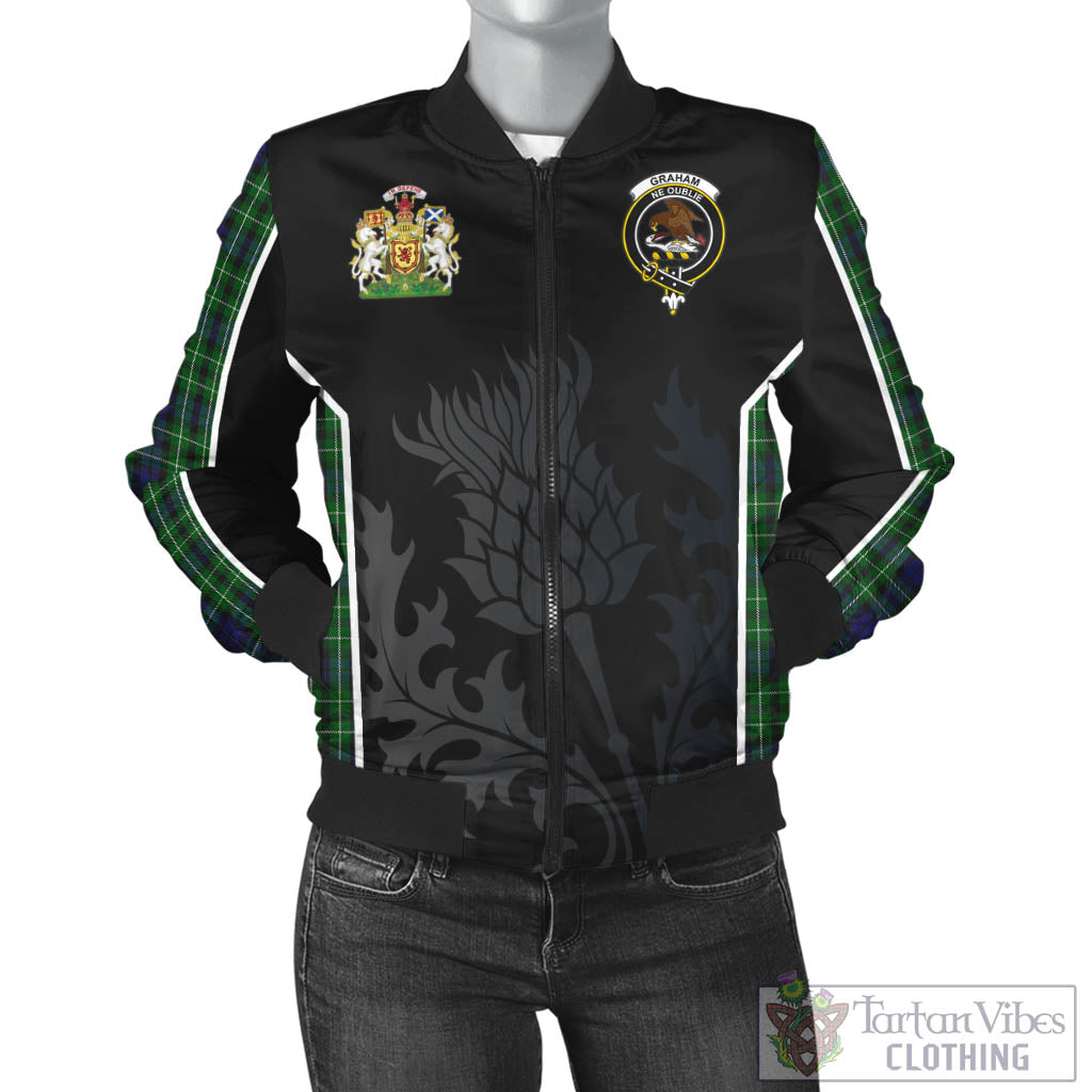 Tartan Vibes Clothing Graham of Montrose Tartan Bomber Jacket with Family Crest and Scottish Thistle Vibes Sport Style