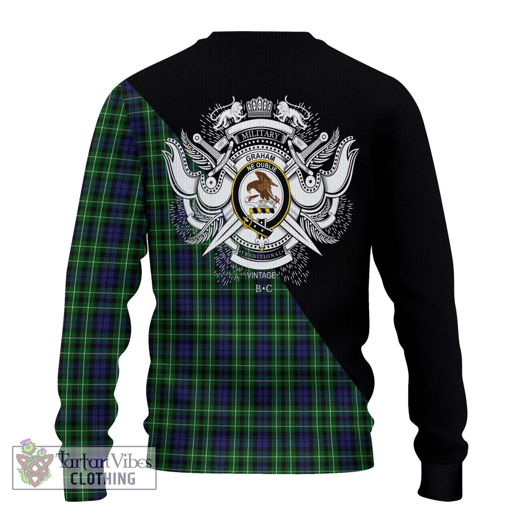 Graham of Montrose Tartan Knitted Sweater with Family Crest and Military Logo Style - Tartanvibesclothing Shop