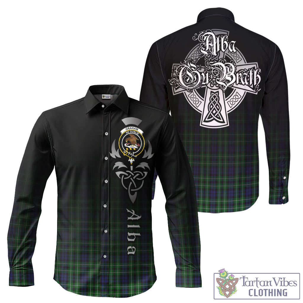 Tartan Vibes Clothing Graham of Montrose Tartan Long Sleeve Button Up Featuring Alba Gu Brath Family Crest Celtic Inspired