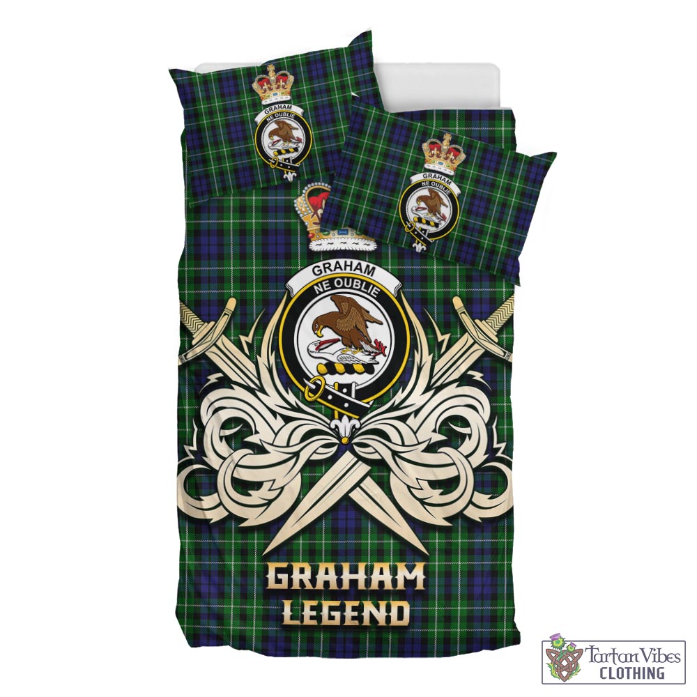 Tartan Vibes Clothing Graham of Montrose Tartan Bedding Set with Clan Crest and the Golden Sword of Courageous Legacy