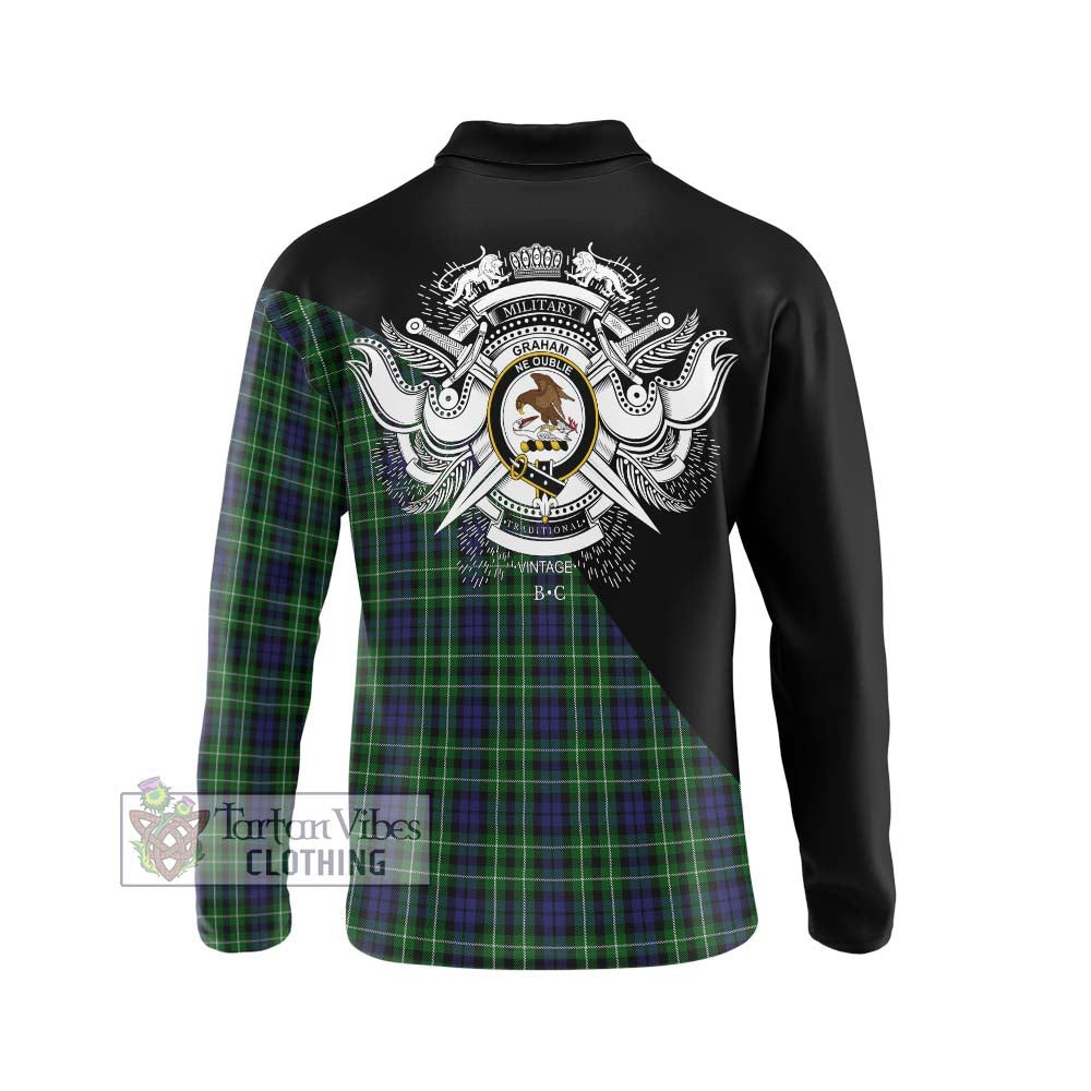 Graham of Montrose Tartan Long Sleeve Polo Shirt with Family Crest and Military Logo Style - Tartanvibesclothing Shop