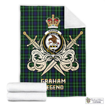 Graham of Montrose Tartan Blanket with Clan Crest and the Golden Sword of Courageous Legacy