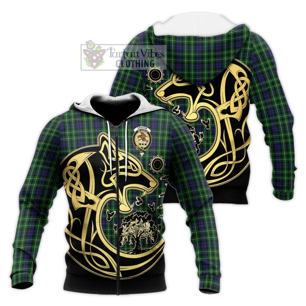 Graham of Montrose Tartan Knitted Hoodie with Family Crest Celtic Wolf Style Unisex Knitted Zip Hoodie - Tartan Vibes Clothing